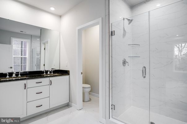 Bathroom, Glass Shower, Interior, Marble, Marble Walls, Recessed Lighting