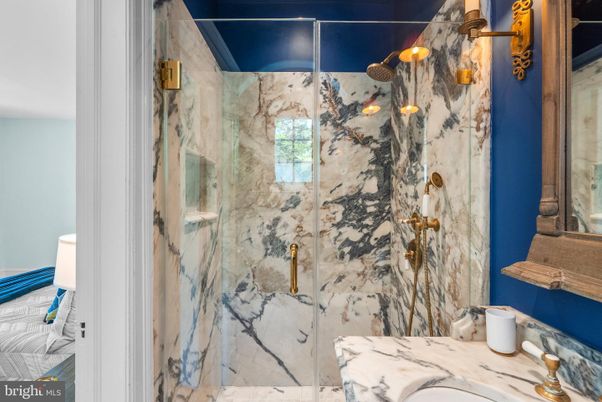 Bathroom, Glass Shower, Interior, Marble Walls