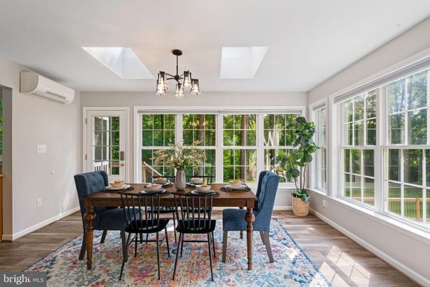 Dining room, Interior, Pendant Lights, Wood Texture Flooring