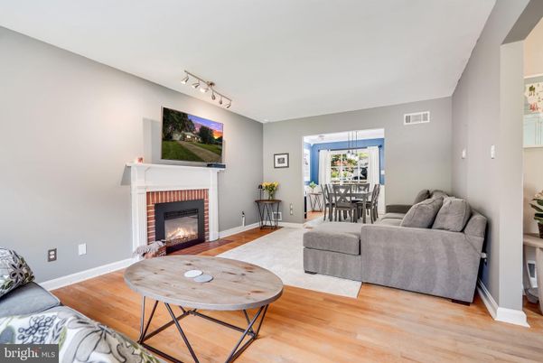 Dining room, Fireplace, Interior, Living room, Wood Texture Flooring