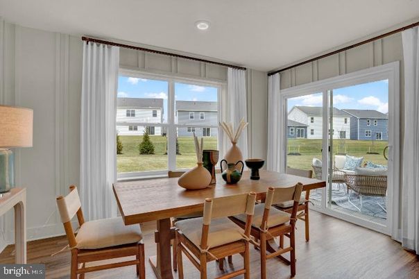 Dining room, Interior, Recessed Lighting, Wood Texture Flooring
