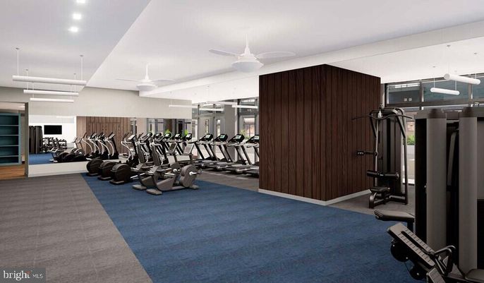 Fitness Equipment, Gym, Interior, Recessed Lighting