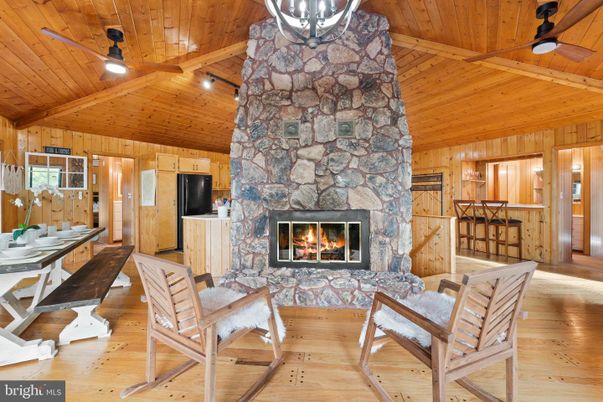 Dining room, Fireplace, Interior, Stone Walls, Wooden Beams, Wooden Ceilings, Wood Texture Flooring, Wooden Walls