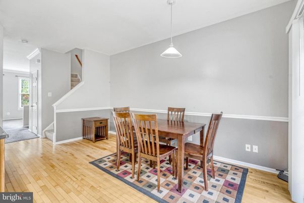 Dining room, Interior, Pendant Lights, Wood Texture Flooring