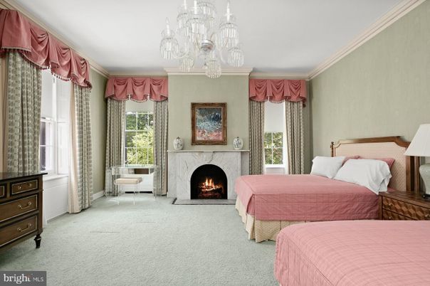 Bedroom, Chandelier, Fireplace, Interior