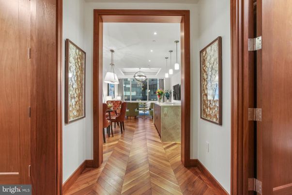 Dining room, Interior, Pendant Lights, Recessed Lighting, Wood Texture Flooring