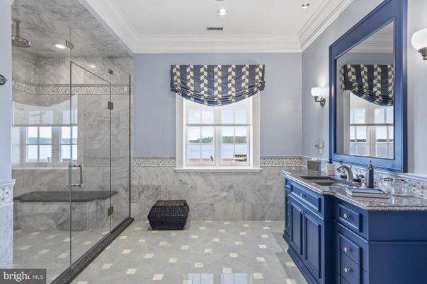 Bathroom, Glass Shower, Interior, Marble Walls, Recessed Lighting