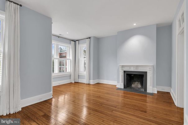 Empty room, Fireplace, Interior, Recessed Lighting, Wood Texture Flooring
