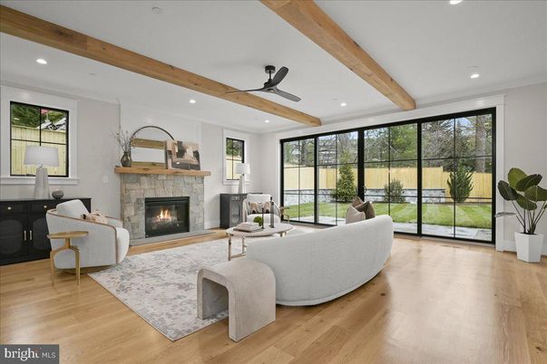 Fireplace, Interior, Living room, Recessed Lighting, Wooden Beams, Wood Texture Flooring