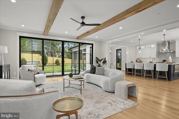 Interior, Kitchen, Living room, Pendant Lights, Recessed Lighting, Wooden Beams, Wood Texture Flooring
