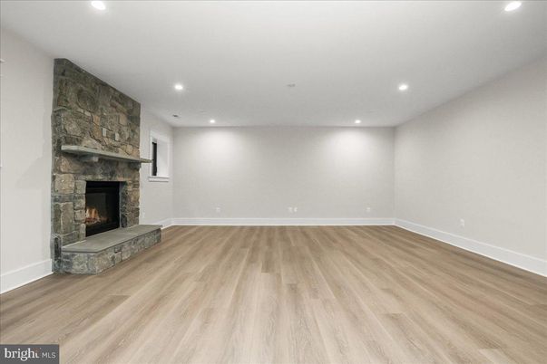 Empty room, Fireplace, Interior, Recessed Lighting, Wood Texture Flooring