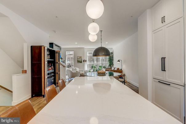 Dining room, Interior, Kitchen, Pendant Lights, Recessed Lighting, Wood Texture Flooring