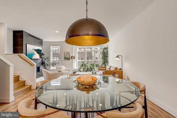 Dining room, Interior, Living room, Pendant Lights, Recessed Lighting, Wood Texture Flooring