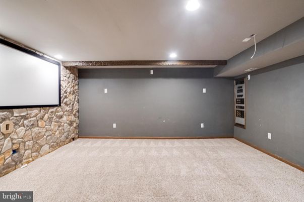 Empty room, Interior, Projection Screen, Recessed Lighting, Stone Walls