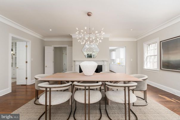 Dining room, Interior, Pendant Lights, Recessed Lighting, Wood Texture Flooring