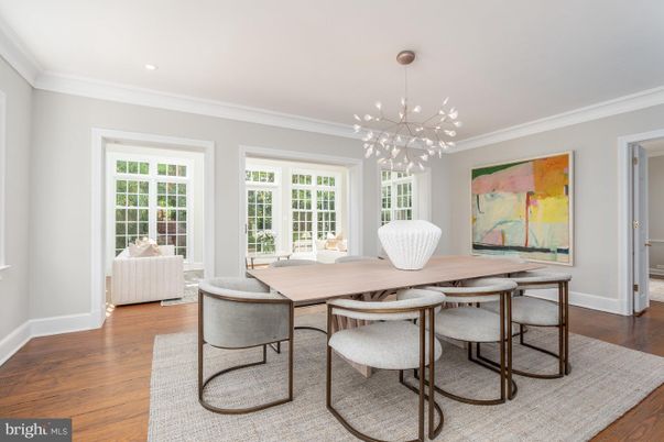 Dining room, Interior, Pendant Lights, Recessed Lighting, Wood Texture Flooring