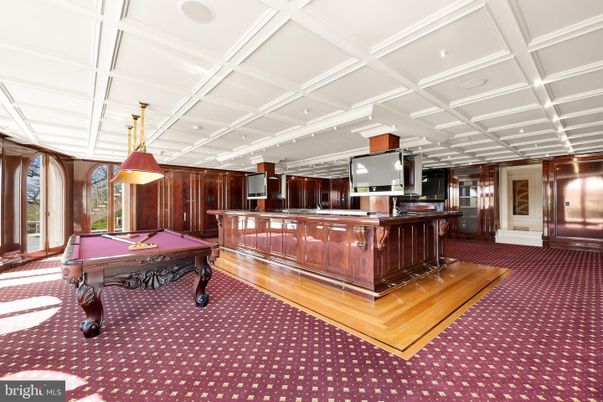 Billiard Table, Game Room, Interior, Pendant Lights, Recessed Lighting, Wood Texture Flooring