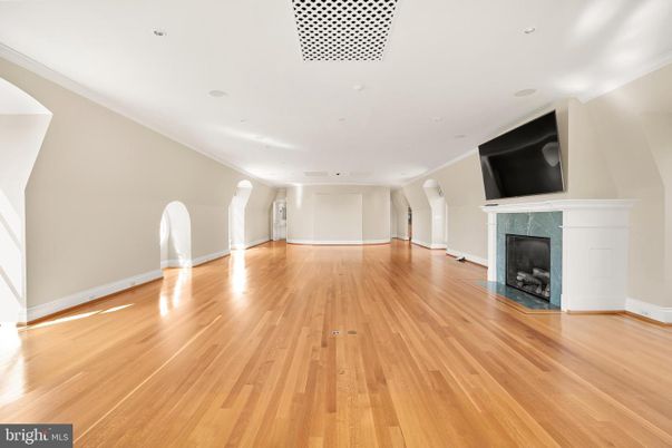 Empty room, Fireplace, Interior, Recessed Lighting, Wood Texture Flooring