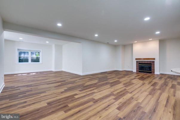 Empty room, Fireplace, Interior, Recessed Lighting, Wood Texture Flooring