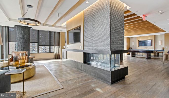 Billiard Table, Fireplace, Game Room, Interior, Pendant Lights, Recessed Lighting, Wood Texture Flooring