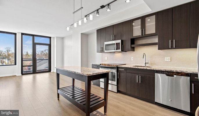 Interior, Kitchen, Pendant Lights, Stainless Steel Appliances, Wood Texture Flooring