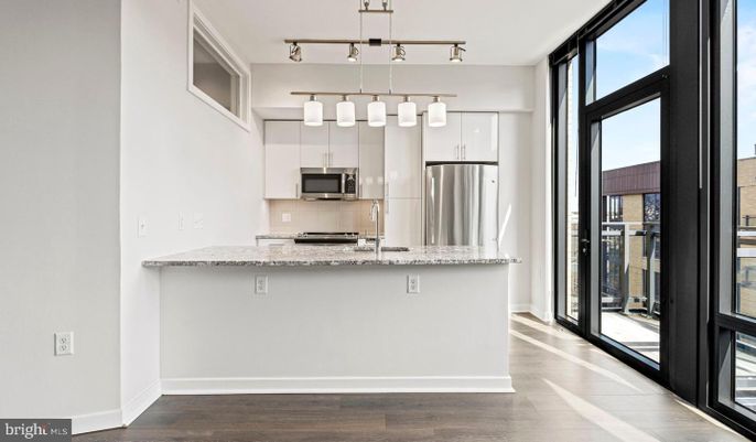 Interior, Kitchen, Pendant Lights, Stainless Steel Appliances, Wood Texture Flooring