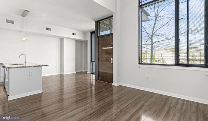 Empty room, Interior, Kitchen, Pendant Lights, Wood Texture Flooring