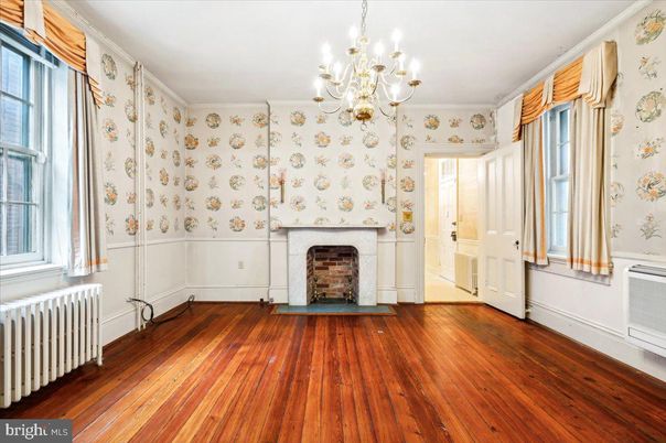 Chandelier, Empty room, Fireplace, Interior, Wood Texture Flooring