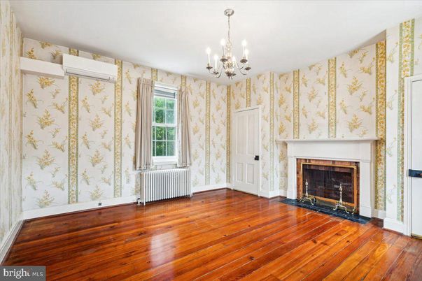 Chandelier, Empty room, Fireplace, Interior, Wood Texture Flooring