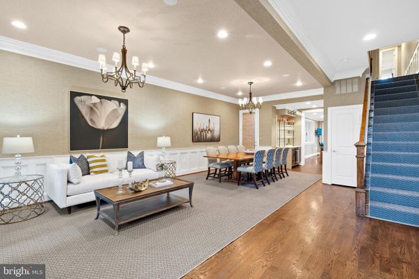 Chandelier, Dining room, Interior, Living room, Recessed Lighting, Wood Texture Flooring