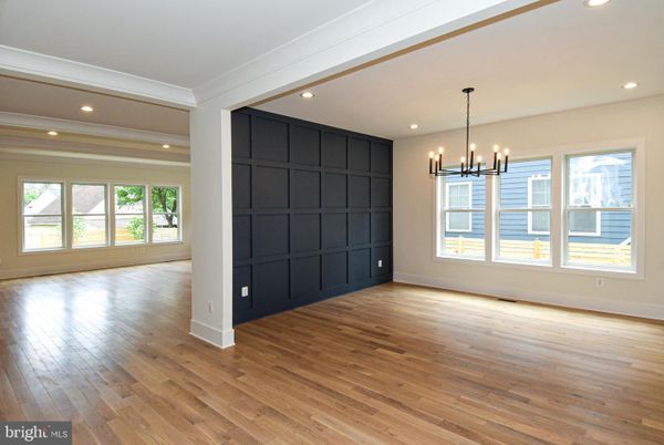Chandelier, Empty room, Interior, Pendant Lights, Recessed Lighting, Wood Texture Flooring