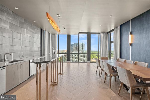 Dining room, Interior, Kitchen, Pendant Lights, Recessed Lighting, Wood Texture Flooring