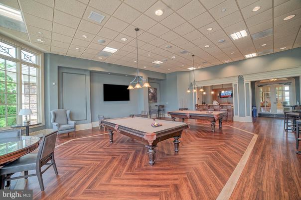 Billiard Table, Game Room, Interior, Pendant Lights, Recessed Lighting, Wood Texture Flooring