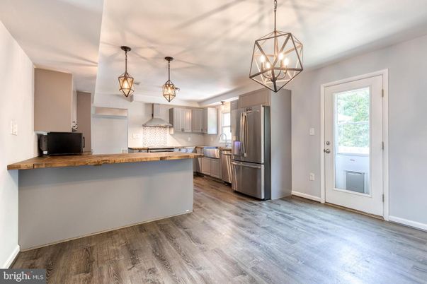 Interior, Kitchen, Pendant Lights, Stainless Steel Appliances, Wood Texture Flooring