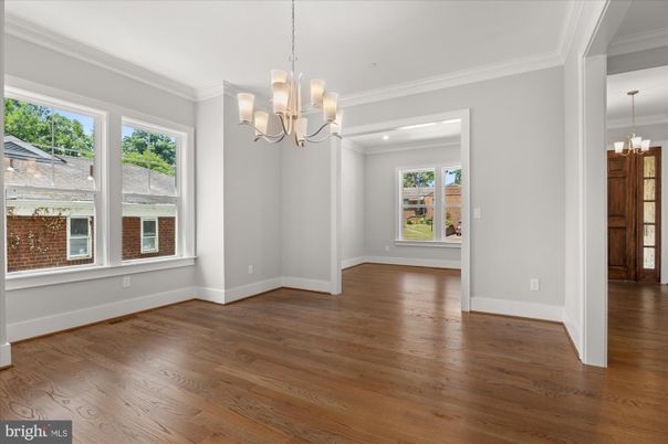 Chandelier, Empty room, Interior, Recessed Lighting, Wood Texture Flooring