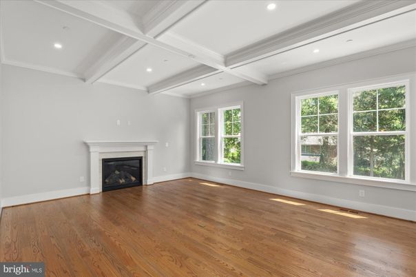 Empty room, Fireplace, Interior, Recessed Lighting, Wood Texture Flooring