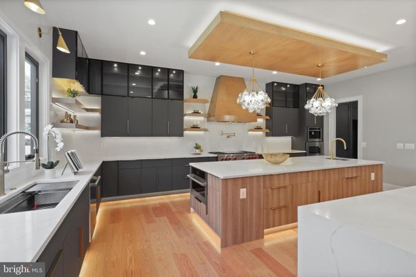 Interior, Kitchen, Pendant Lights, Recessed Lighting, Stainless Steel Appliances, Wooden Ceilings, Wood Texture Flooring