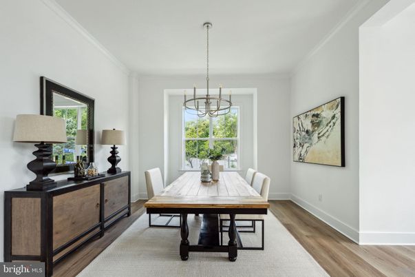 Dining room, Interior, Pendant Lights, Wood Texture Flooring