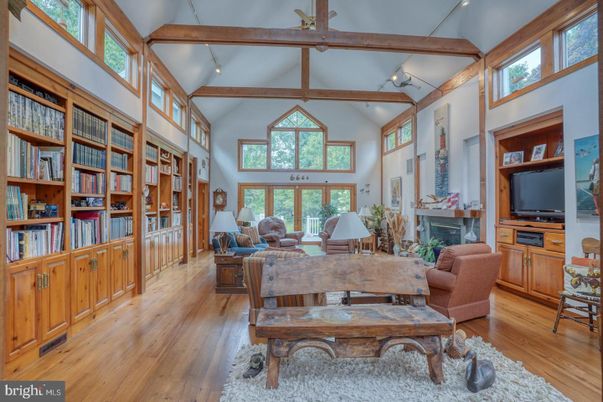 Fireplace, Interior, Living room, Wooden Beams, Wood Texture Flooring