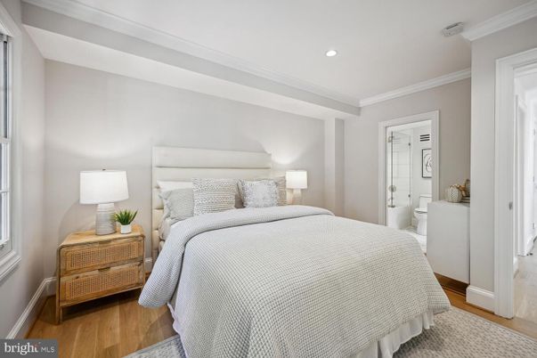 Bedroom, Interior, Recessed Lighting, Wood Texture Flooring