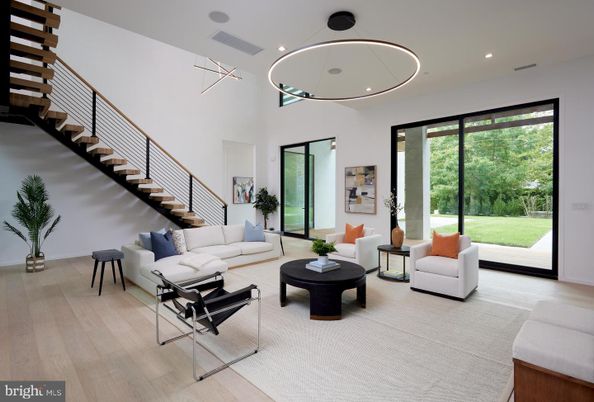 Interior, Living room, Pendant Lights, Recessed Lighting, Wood Texture Flooring