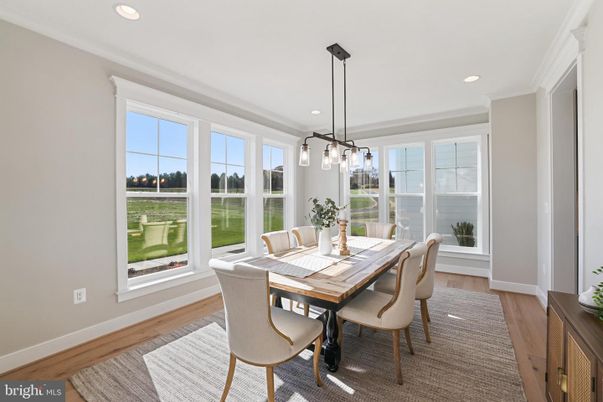 Dining room, Interior, Pendant Lights, Recessed Lighting, Wood Texture Flooring