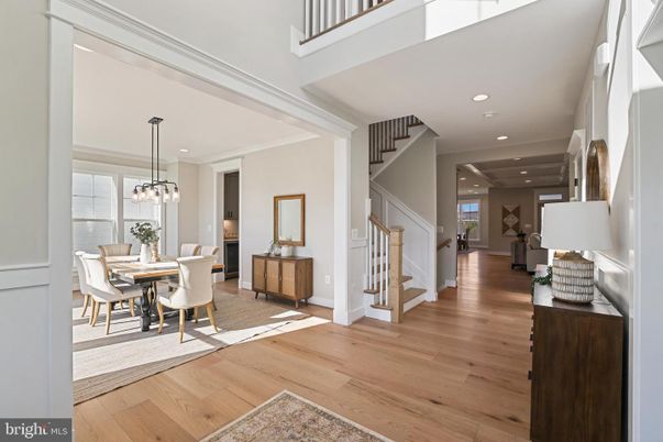 Dining room, Interior, Pendant Lights, Recessed Lighting, Wood Texture Flooring