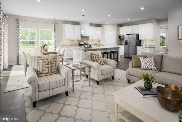 Dining room, Interior, Kitchen, Living room, Pendant Lights, Recessed Lighting, Stainless Steel Appliances, Wood Texture Flooring