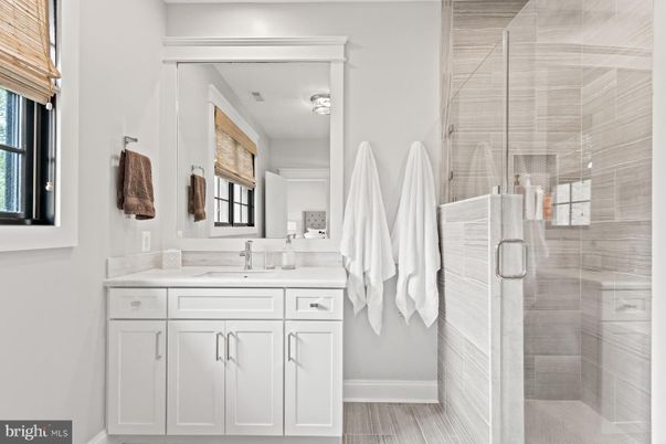 Bathroom, Glass Shower, Interior, Wood Texture Flooring