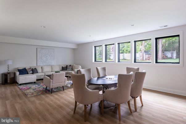 Dining room, Interior, Living room, Recessed Lighting, Wood Texture Flooring