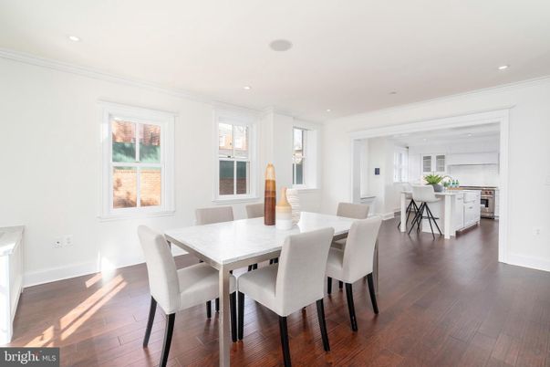 Dining room, Interior, Kitchen, Recessed Lighting, Wood Texture Flooring