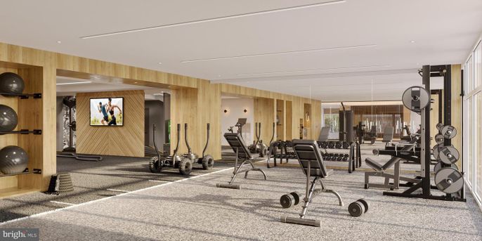 Fitness Equipment, Gym, Interior, Recessed Lighting, Wooden Walls