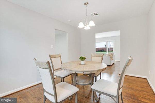 Dining room, Interior, Pendant Lights, Wood Texture Flooring