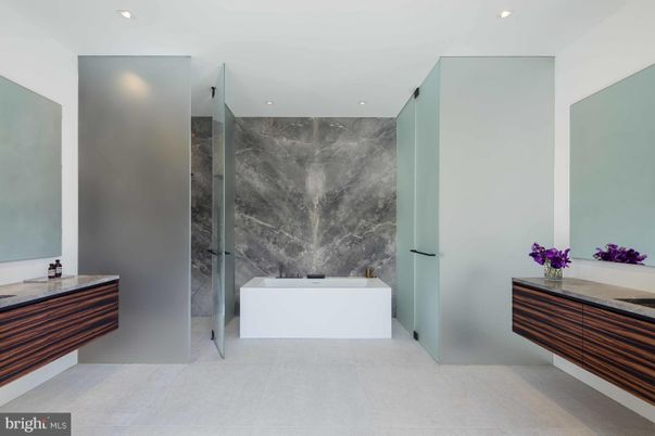 Bathroom, Interior, Marble Walls, Recessed Lighting